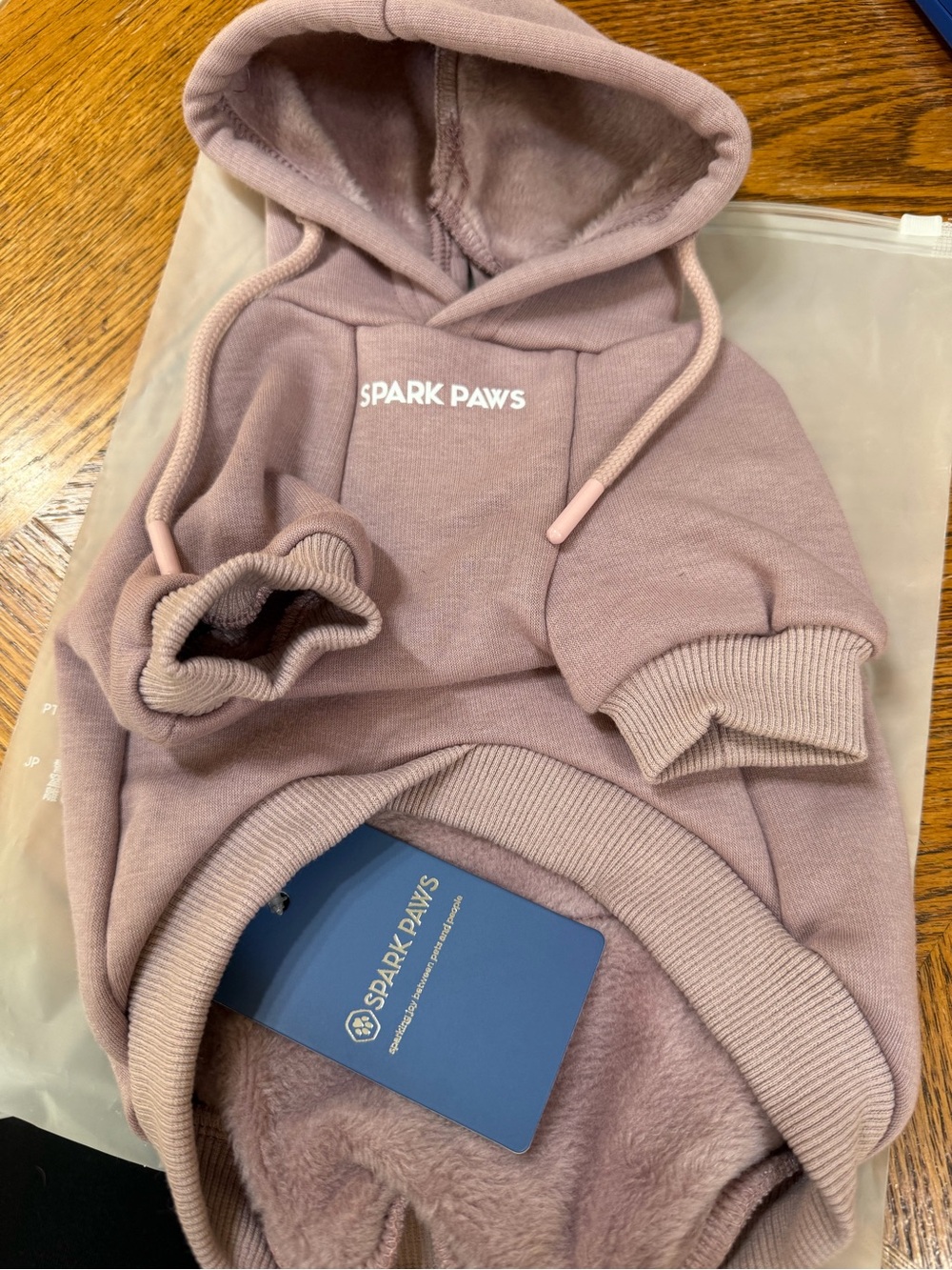 Spark Paws Dusty Pink Fleece-Lined Dog Hoodie Size Medium